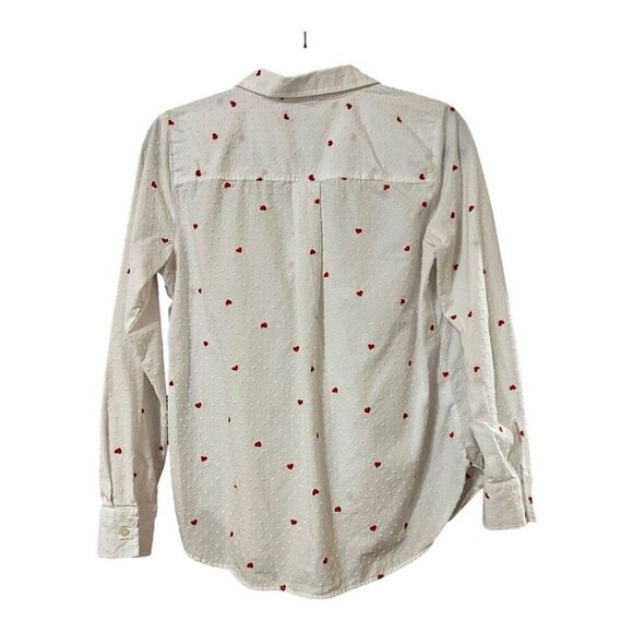 LOFT Womens Size Small White Swiss Dot Heart Print Button Down Shirt - Picture 3 of 4